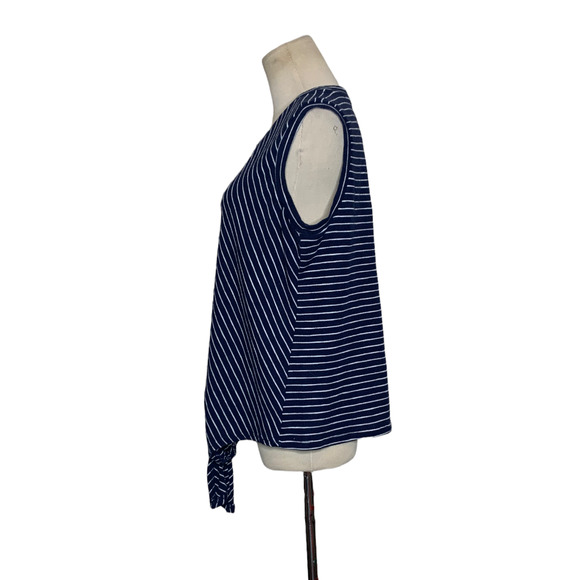 Melloday blue white stripes sleeveless front knot top size Large - Picture 6 of 7